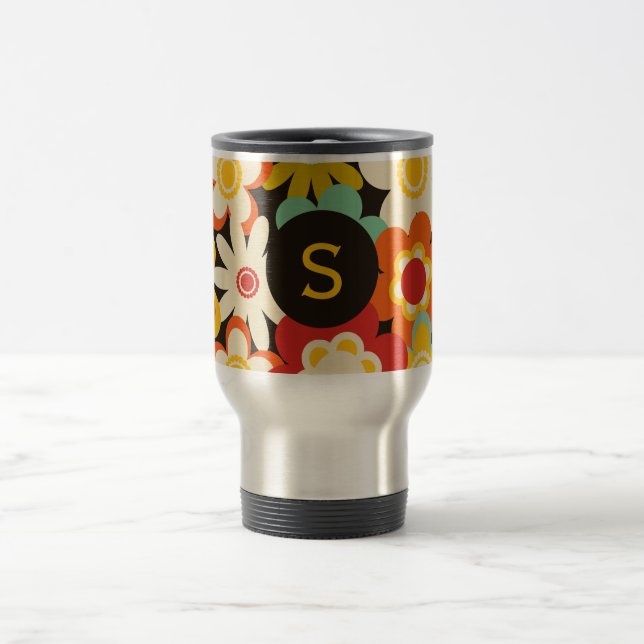Caneca Térmica Bright Colorful Retro Floral Pattern Monogram (Centro)