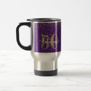 Caneca Térmica Brilho Dourado 50 & tipografia fabulosa no roxo