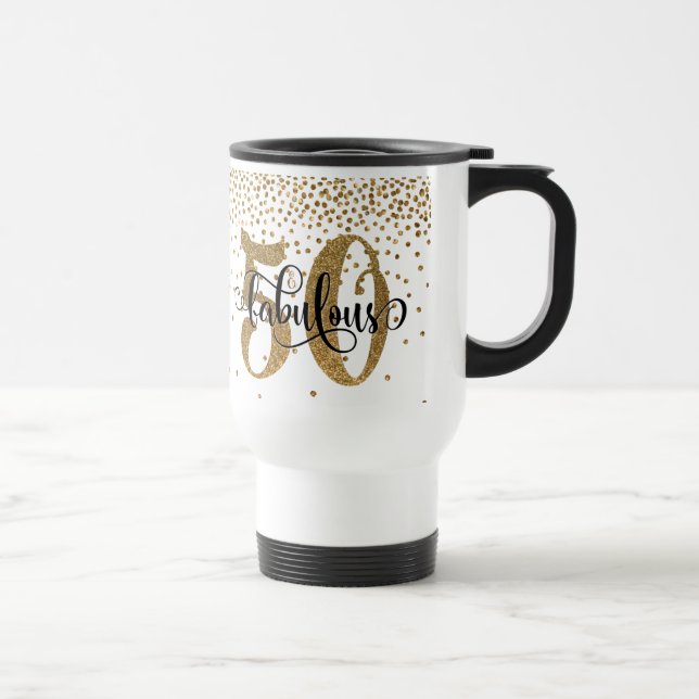 Caneca Térmica Brilho Dourado & confetes 50 & aniversário (Direita)