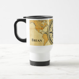 Caneca Térmica Bússola de Mapa Mundial Minimalista Moderna Estéti