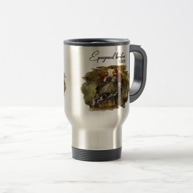 Caneca Térmica Caça de pau com Brittany Spaniel (Frente Esquerda)
