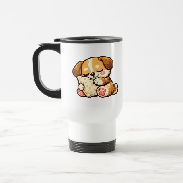 Caneca Térmica Cachorrinho Sonolento Fofo com Travesseiro (Esquerda)