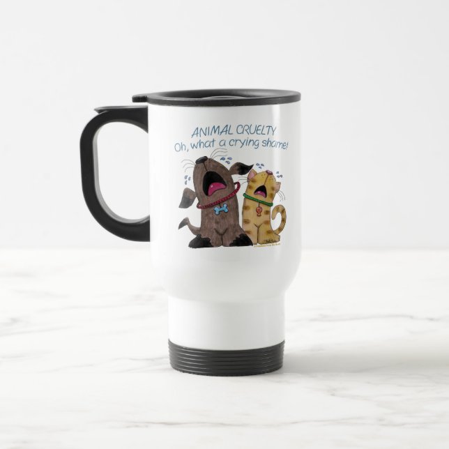 Caneca Térmica Cachorro Chorando e Gato - Que vergonha chorar (Esquerda)
