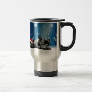 Caneca Térmica Cachorro francês de Natal Cachorros de neve santa