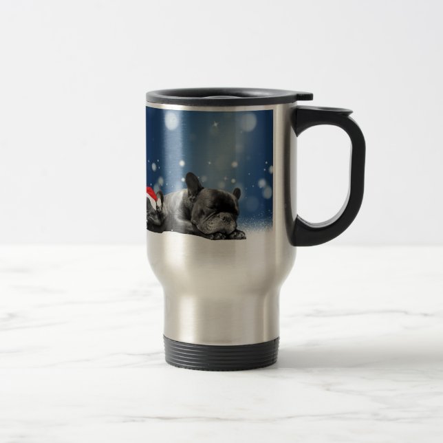 Caneca Térmica Cachorro francês de Natal Cachorros de neve santa  (Direita)