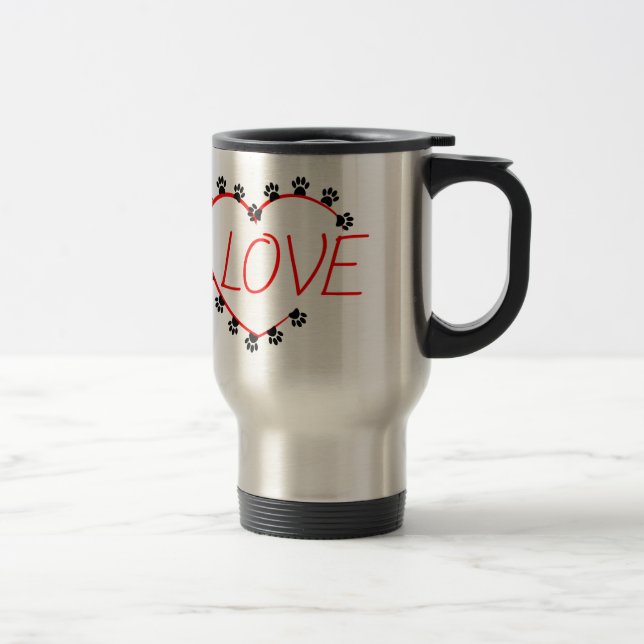 Caneca Térmica Cachorro Pata Coração Vermelho Amor (Direita)