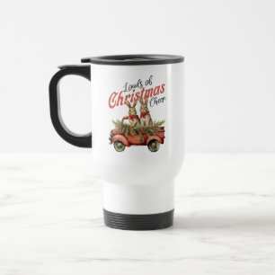 Caneca Térmica Cachorros de Natal animados em Caminhão Vermelho