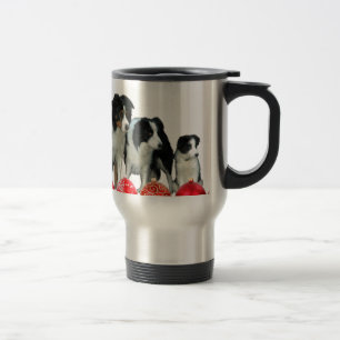 Caneca Térmica Cães Collie de Borda com Enfeites de natal Vermelh