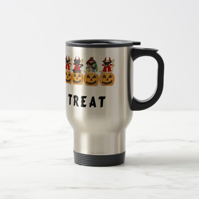 Caneca Térmica Cães com Truque de Halloween ou Tratar Cães Pug (Direita)