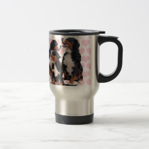 Caneca Térmica Cães de Montanha Berneses com Corações Rosa