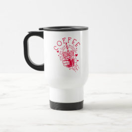 Caneca Térmica Café Mão de Esqueleto Corações Vermelhos Gótico