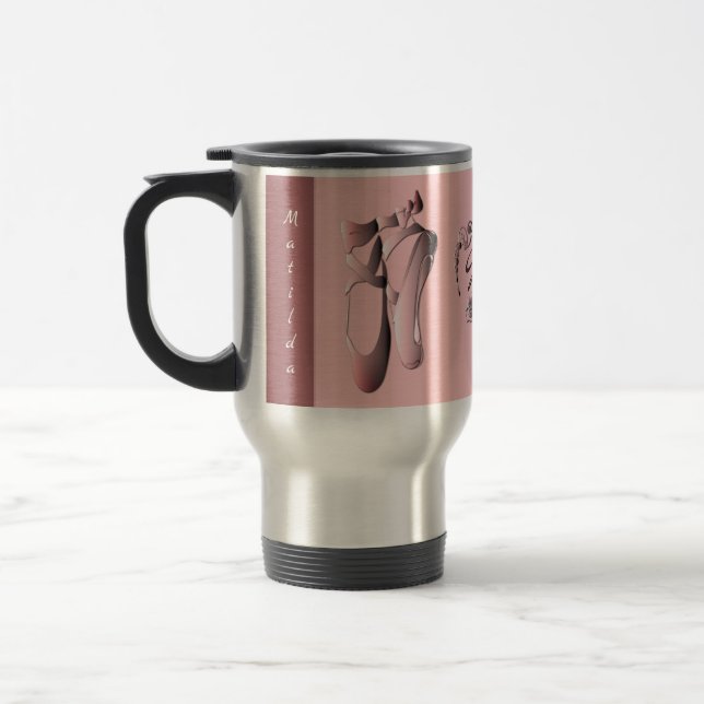 Caneca Térmica Calçados de dedos de Balé rosa com monograma (Esquerda)