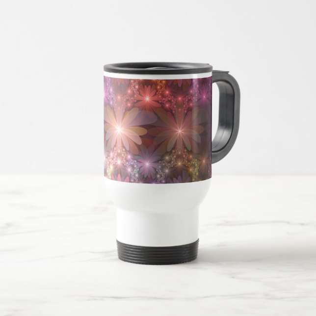 Caneca Térmica Cama De Flores Arte Fractal Abstrato brilhante Col (Frente Esquerda)