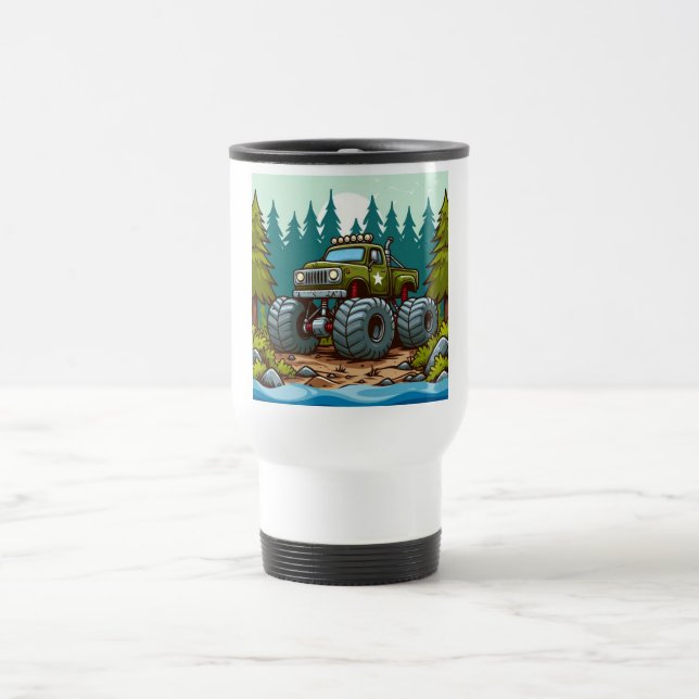 Caneca Térmica Caminhão do Monstro Verde na floresta (Centro)