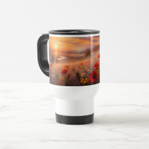 Caneca Térmica Campo de Papoulas ao Pôr do Sol Pintura Impression