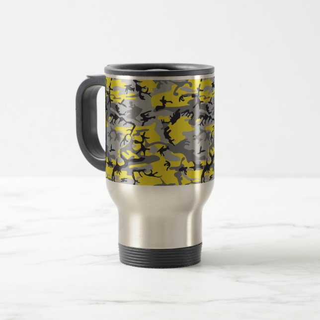 Caneca Térmica Camuflagem Amarela e Cinza, Militar, Exército (Frente Esquerda)