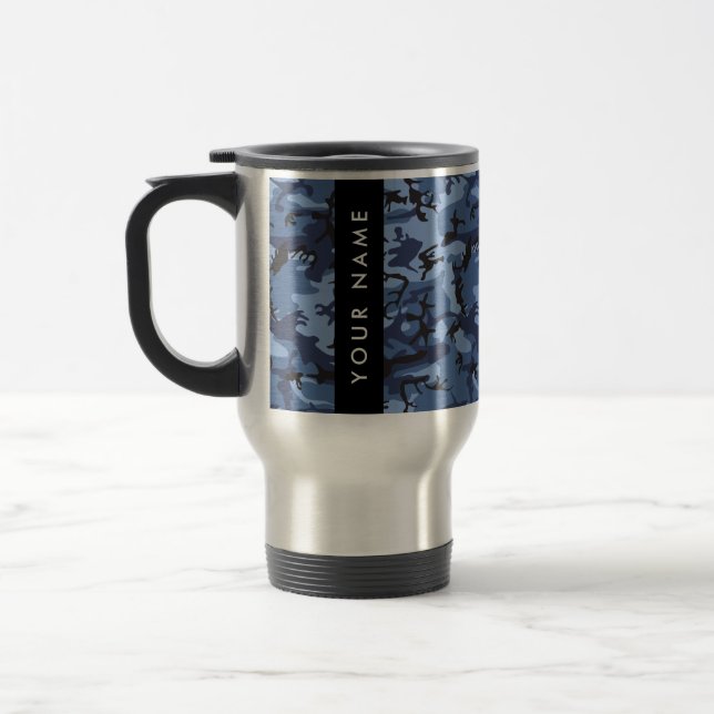 Caneca Térmica Camuflagem Azul Marinho Personalize seu nome (Esquerda)