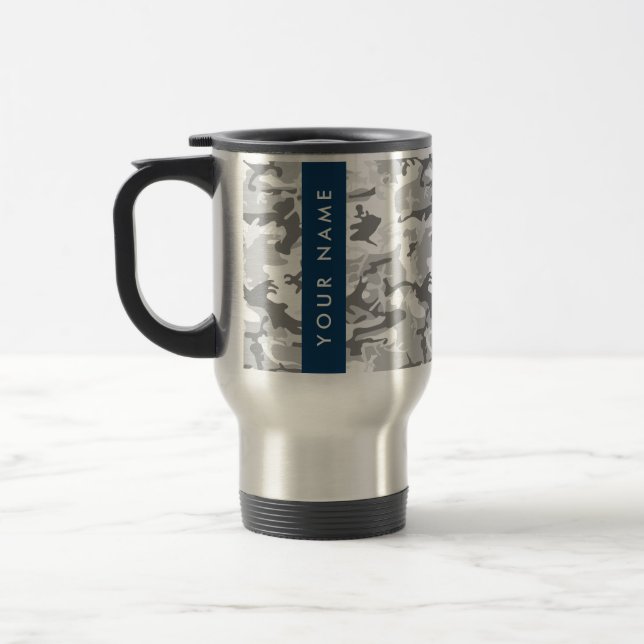 Caneca Térmica Camuflagem de Cinzas de neve de inverno Seu nome p (Esquerda)