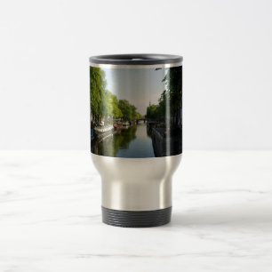 Caneca Térmica Canal de Amsterdã com Barcos e Ponte Foto de Viage