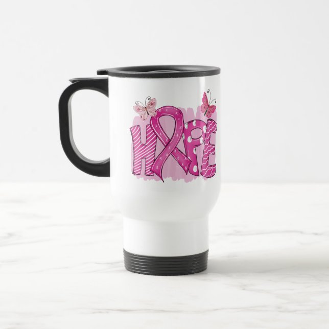 Caneca Térmica CANCER da Mama de Combatente da Fita Rosa ESPERA (Esquerda)