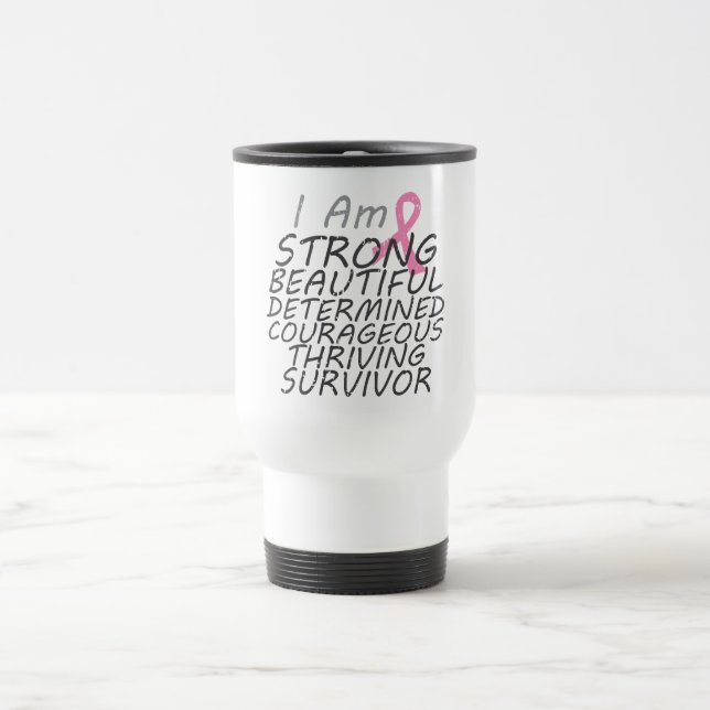 Caneca Térmica Cancro da mama eu sou sobrevivente forte (Centro)