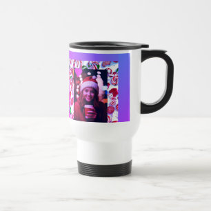Caneca Térmica Canetas doces coloridas com Papais noeis felizes.