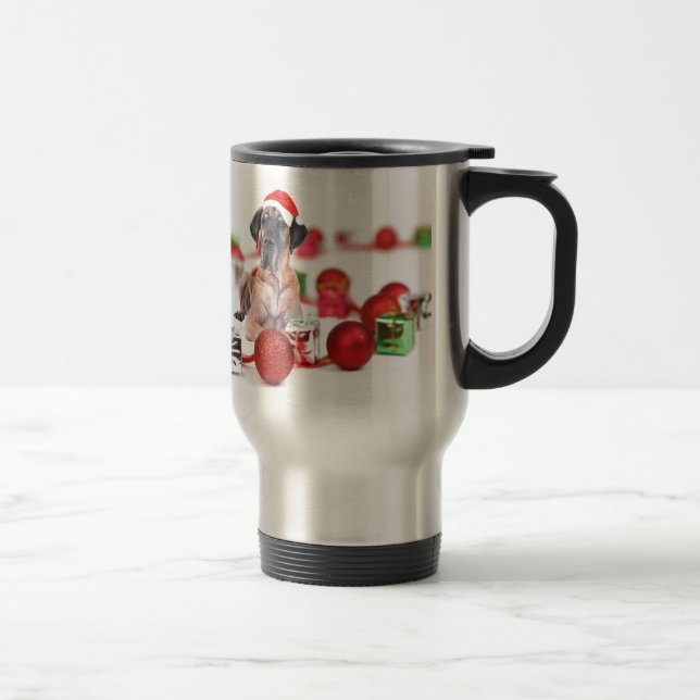 Caneca Térmica Cão Dogue Alemão com Enfeites de Natal Presentes (Direita)