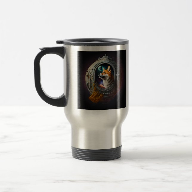 Caneca Térmica Cão Shiba Inu em Rocketship até a lua (Esquerda)