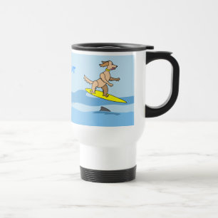 Caneca Térmica Cão surfando e ondas dos desenhos animados bonito