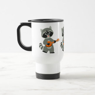 Caneca Térmica Caricatura Bonita Raccoon Tocando Viagem ao trabal