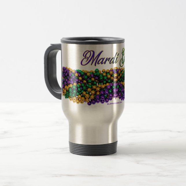Caneca Térmica Carneiro de SlipperyJoe Mardi Gras Colares roxos (Frente Esquerda)