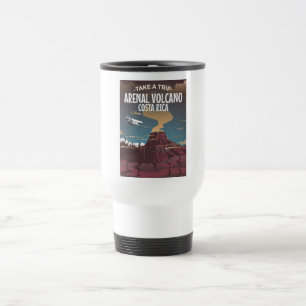 Caneca Térmica Cartaz de desenho animado vintage do vulcão Arenal