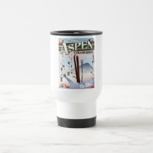 Caneca Térmica Cartaz de esqui estilo vintage Aspen Colorado.