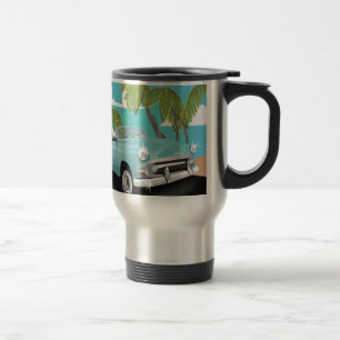Caneca Térmica cartaz de viagem de carro antigo em Cuba