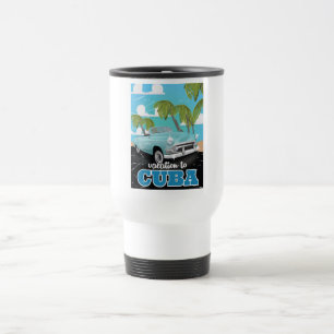 Caneca Térmica cartaz de viagem de carro antigo em Cuba