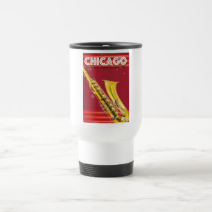 Caneca Térmica Cartaz de viagem de saxofone de Chicago.