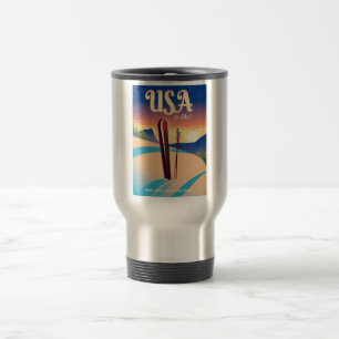Caneca Térmica Cartaz de viagem estilo vintage "Para Esquiar" EUA