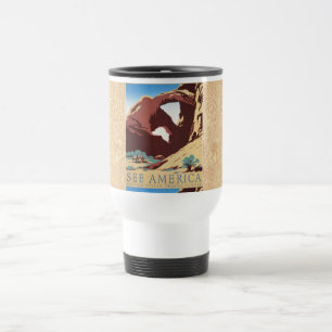 Caneca Térmica Cartaz Retro Veja a América Western Cowboys Desert