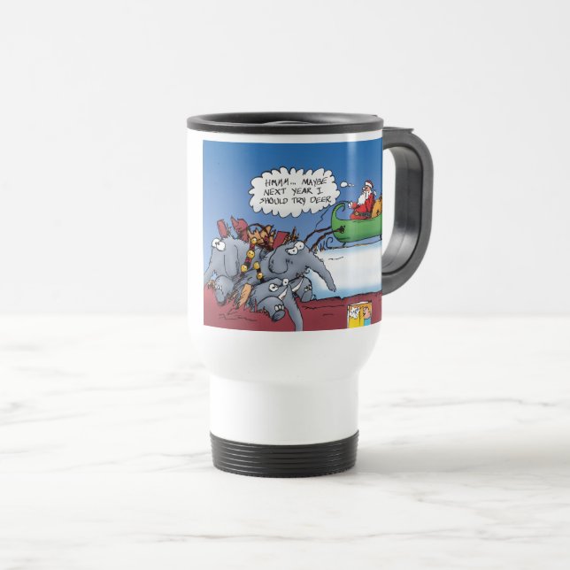 Caneca Térmica Cartoon de Feriado Encantado por Elefantes Santas (Frente Esquerda)