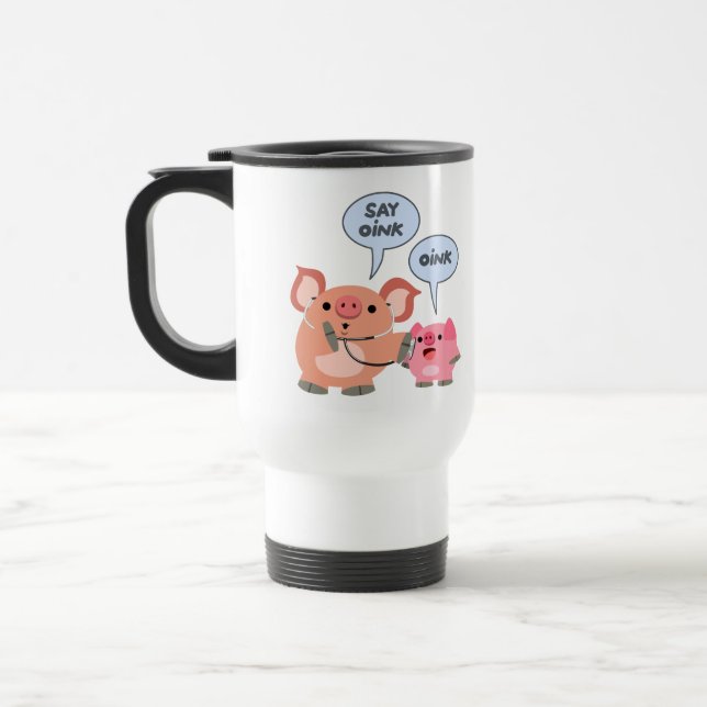 Caneca Térmica Cartoon de porco e Viagem ao trabalho (Esquerda)