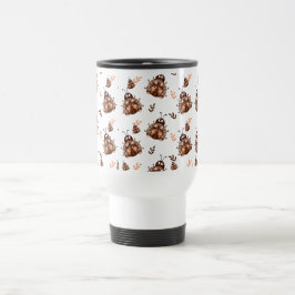 Caneca Térmica Castanho e bege, Ladybug e padrão de flores