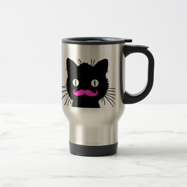 CANECA TÉRMICA CAT PRETO DO BIGODE COR-DE-ROSA ENGRAÇADO (Direita)