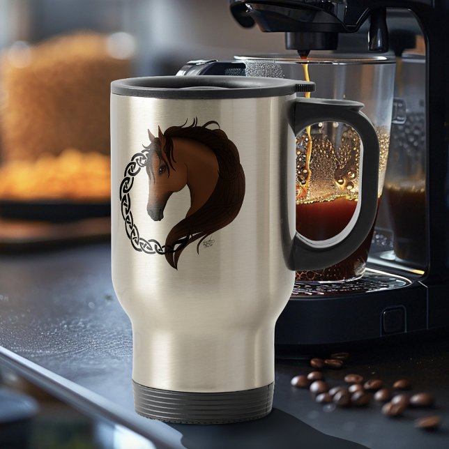 Caneca Térmica Cavalo Celta Círculo de Nós Amarelos Equino Mítico (Criador carregado)