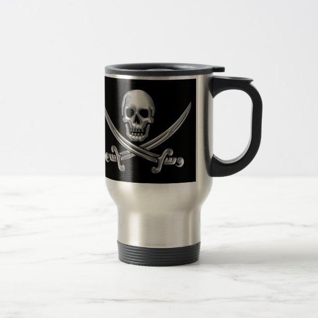 Caneca Térmica Caveira Silver e Espadas Cruzadas (Direita)