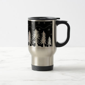 Caneca Térmica Cena de Árvore de Natal em Preto e Branco