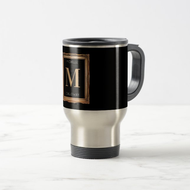 Caneca Térmica Chic Black & Dourado Monograma (Frente Esquerda)