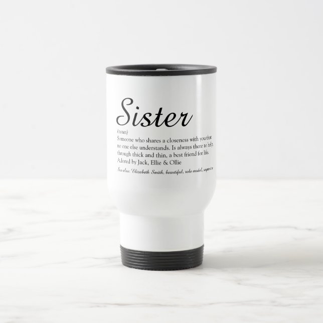 Caneca Térmica Chic Script Preto e Branco Definição de Irmã Legal (Centro)