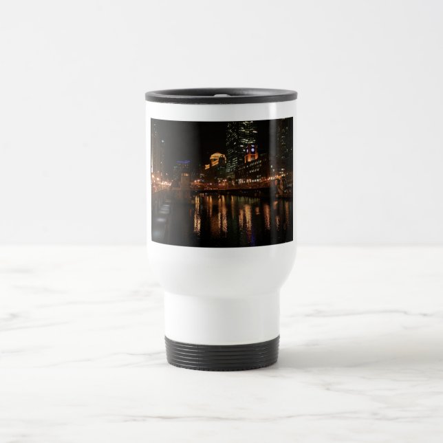 Caneca Térmica Chicago Illinois Cidade Ventosa Noturna Construind (Centro)