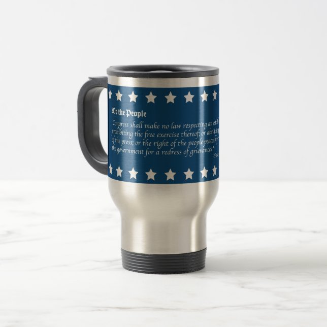 Caneca Térmica Cinco Liberdades da Primeira Emenda (Frente Esquerda)