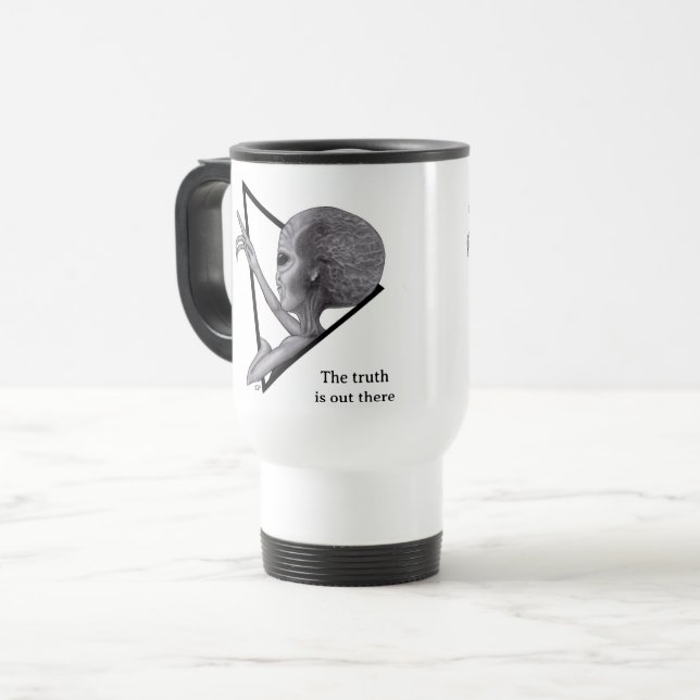 Caneca Térmica Cinza, a verdade está lá fora (Frente Esquerda)
